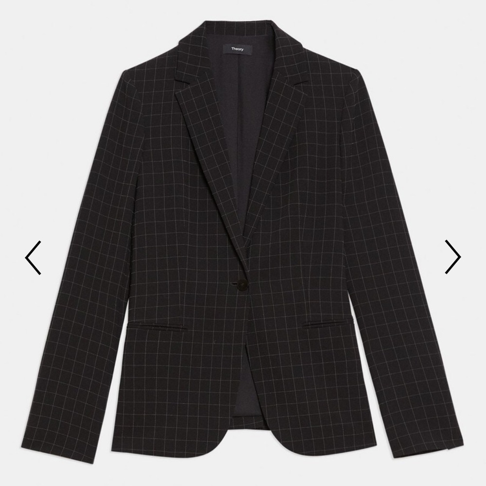 Theory Staple Blazer in Checked Crepe Black Multi